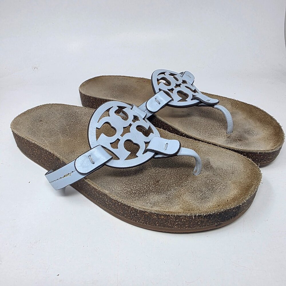 Tory Burch Light Blue Logo Thong Sandals